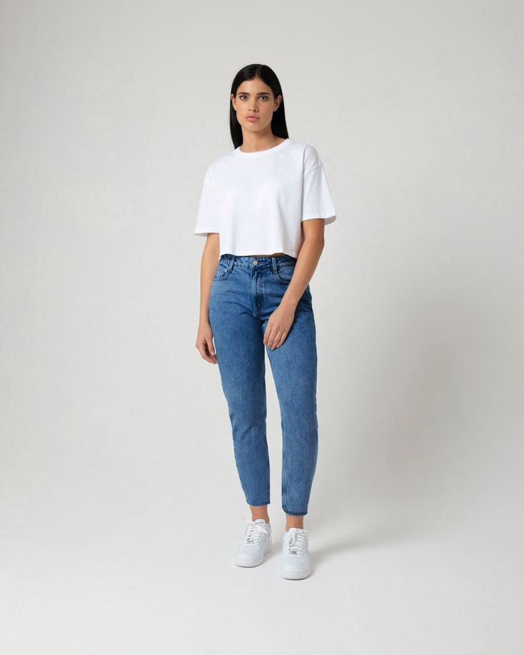 Mid Dark Blue Mom Fit Jeans