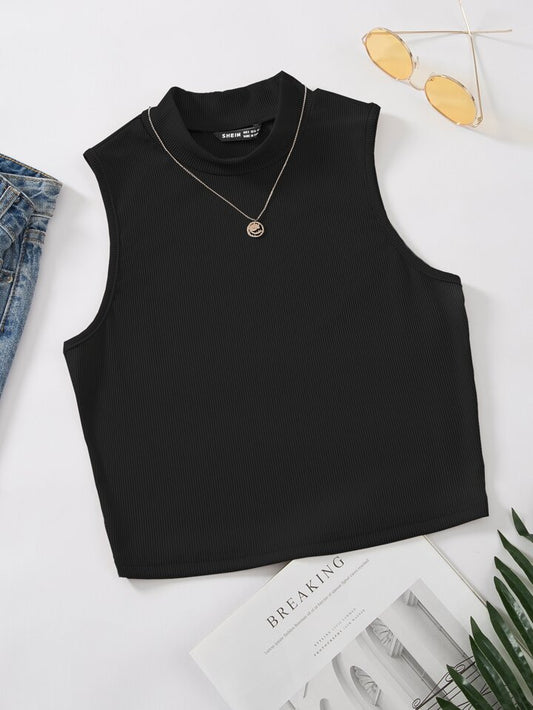 BLACK RIBKNIT TANKTOP