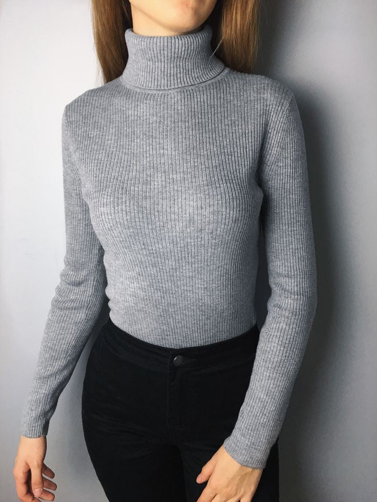 Rib Knit Grey Turtle Neck