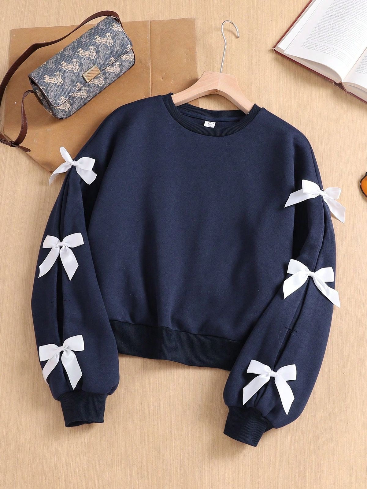 Daisy Bow Navy Blue Sweatshirt