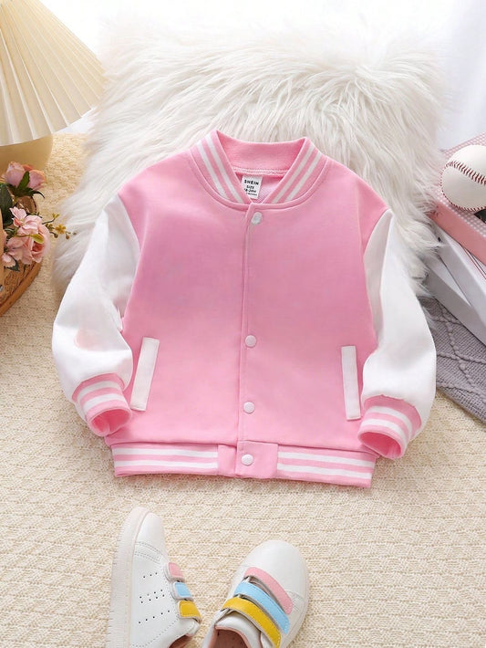 Basic Pink Baseball Varsity Jacket