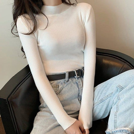 Rib Knit White Turtle Neck