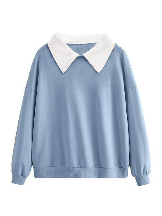 Plain Mid Sky Blue Collar Sweatshirt