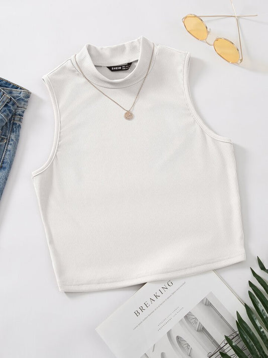 WHITE RIBKNIT TANKTOP