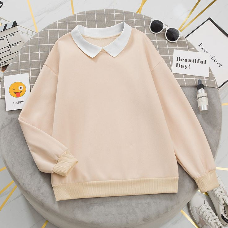 Plain Cream Collar Sweatshirt