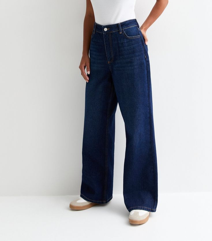 Mid Dark Blue Wide Leg Jeans