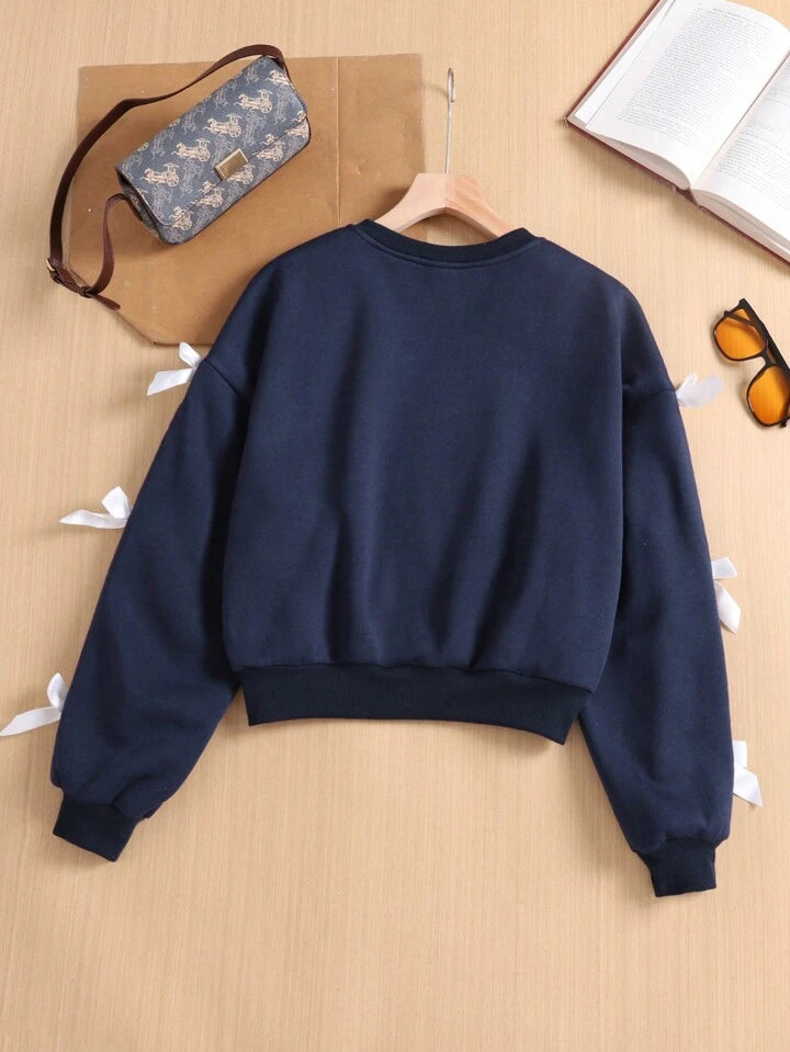 Daisy Bow Navy Blue Sweatshirt