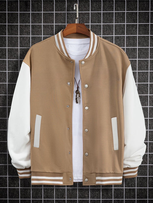 Beige Baseball Varsity Jacket