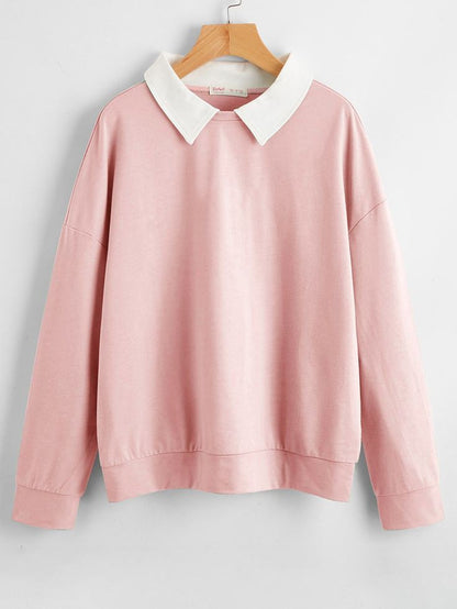 Plain Pink Collar Sweatshirt