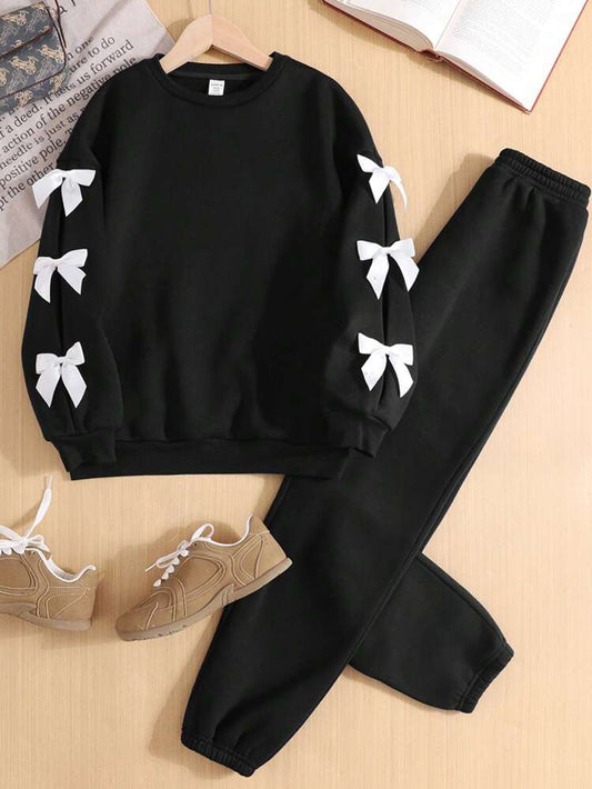 Bow Daisy Black Sweatshirt Tracksuit