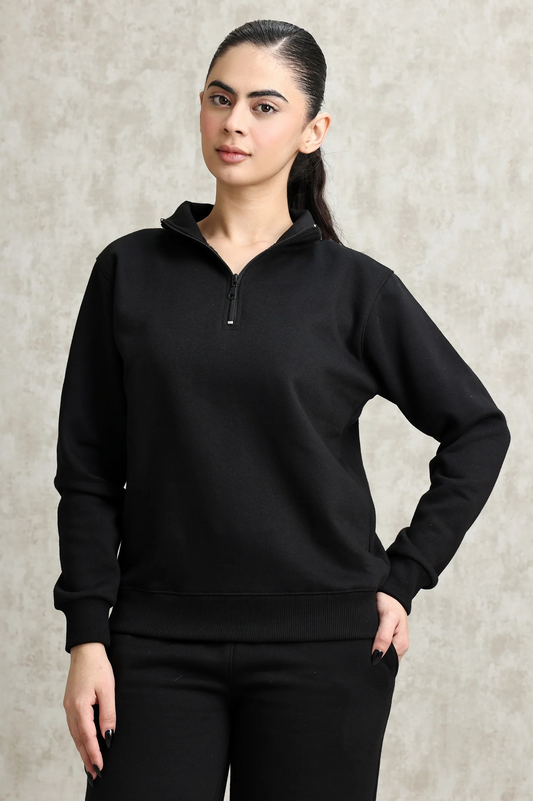 Black Quater Zip Sweatshirt With Black Flapper