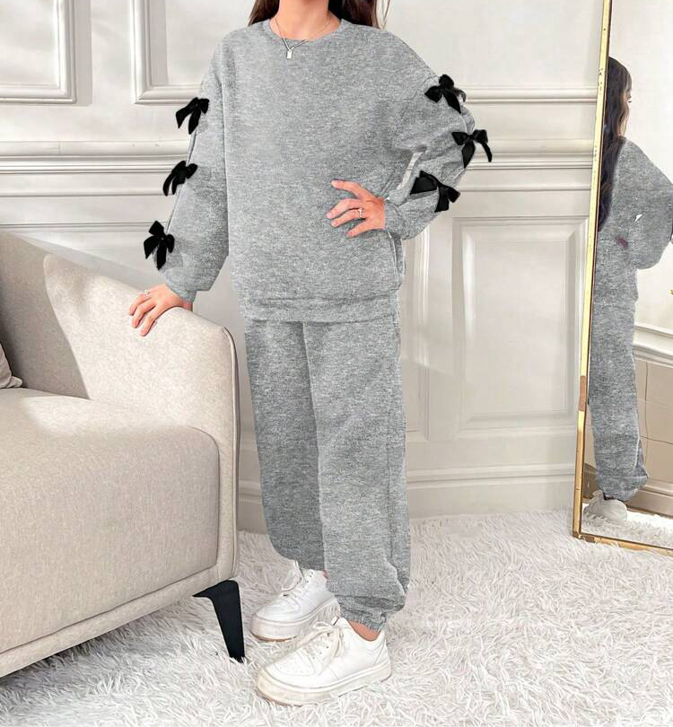 Bow Daisy Grey Sweatshirt Tracksuit