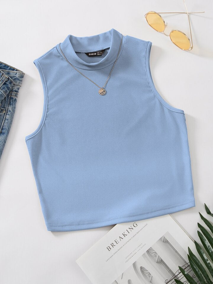 SKY BLUE RIBKNIT TANKTOP