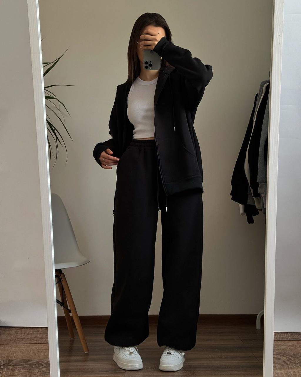 Black Zipper with Black Trouser Tracksuit