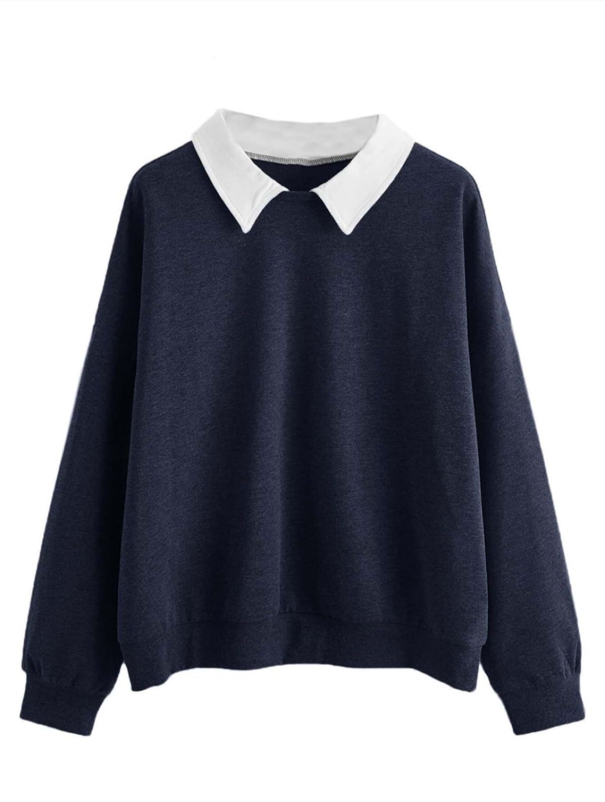 Plain Navy Blue Collar Sweatshirt