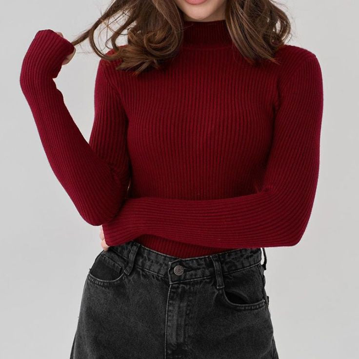 Rib Knit Maroon Turtle Neck