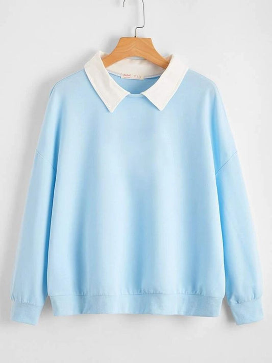 Plain Sky Blue Collar Sweatshirt