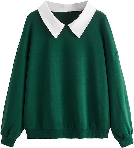 Plain Bottle Green Collar Sweatshirt