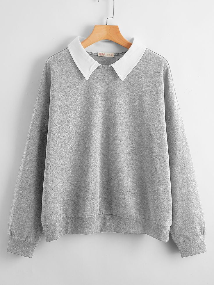 Plain Grey Collar Sweatshirt