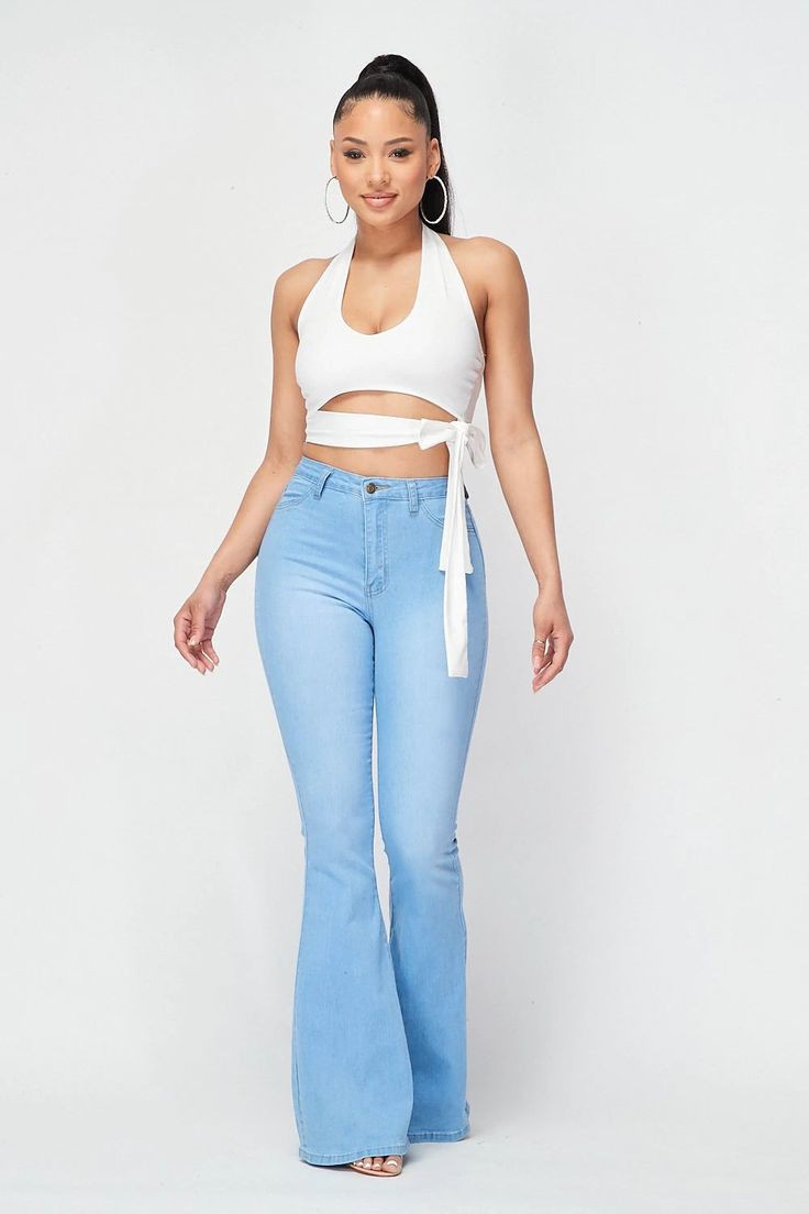 Sky Blue Bell Bottom Jeans